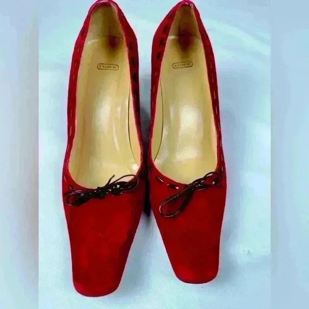Vintage Coach Red Suede Heels w/Brown Shoe line Accent (Size 6)